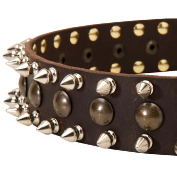 Collie Leather Collar with Hand Set Spikes  And Studs