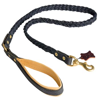 Leather Collie Leash with Nappa Padded Handle