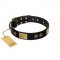 "Chicci-Glam" FDT Artisan Black Leather Collie Collar with Plates and Ornate Studs