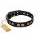 "Golden Artifact" FDT Artisan Black Leather Collie Collar with Old-bronze Covered Medallions