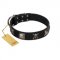 "Sea Rover" Embellished FDT Artisan Black Leather Collie Collar with Chrome Plated Crossbones and Plates