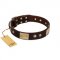 "Middle Age" FDT Artisan Brown Leather Collie Collar with Old Bronze-Plated Engraved Flowers and Large Plates