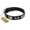 "Grand Wear" FDT Artisan Black Leather Collie Collar with Shining Plates and Spiked Studs