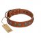 "Luxurious Life" Premium Quality FDT Artisan Tan Leather Collie Collar with Round Adornments