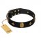 "Star Powder" FDT Artisan Black Leather Collie Collar with Ovals and Stars - 1 1/2 inch Wide
