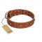 "Road Rider" FDT Artisan Tan Leather Collie Collar with Old Silver-like Skulls and Medallions