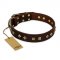 "Fashion Studs" FDT Artisan Decorated Leather Collie Collar with Old Bronze-Plated Steel Hardware