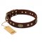"Old-fashioned Glamor" FDT Artisan Brown Leather Collie Collar with Old Bronze Look Plates and Circles