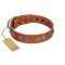 "Woofy Majesty" FDT Artisan Tan Leather Collie Collar with Round Silver-like Plates