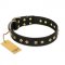 "Rhomb Style" FDT Artisan Decorated Leather Collie Collar with Old Bronze-Plated Studs 1 1/2 inch (40 mm) Wide