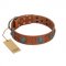 "Blue Sands" FDT Artisan Tan Leather Collie Collar with Silver-like Studs and Round Conchos with Stones