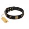 "Welcome on Board" FDT Artisan Black Leather Collie Collar with Skulls and Crossbones Combined with Squares