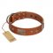 "Great Obelisk" Handcrafted FDT Artisan Tan Leather Collie Collar with Large Plates and Pyramids