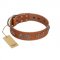 "Brave Spirit" Handmade FDT Artisan Designer Tan Leather Collie Collar with Shields