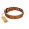 "Rockstar" FDT Artisan Tan Leather Collie Collar with Engraved Studs and Medallions