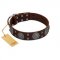 "Hypnotic Stones" FDT Artisan Brown Leather Collie Collar with Chrome Plated Brooches and Square Studs