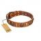 "Strike of Rock" FDT Artisan Tan Leather Collie Collar with Plates and Medallions with Skulls