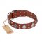 "Magic Squares" FDT Artisan Tan Leather Collie Collar with Silver-like Decor