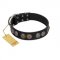 "Mister Exclusive" Designer FDT Artisan Black Leather Collie Collar with Medallions