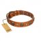 "Call of Feat" FDT Artisan Tan Leather Collie Collar with Old Bronze-like Studs and Oval Brooches