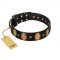 "Doggie Woggie" Designer Handmade FDT Artisan Black Leather Collie Collar with Ovals and Studs