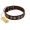 "Treasure Hunter" FDT Artisan Brown Leather Collie Collar with Old-Bronze-like and Silvery Medallions