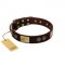 "Bow-Wow Effect" FDT Artisan Brown Leather Collie Collar with Plates and Ornate Studs