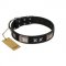 "Pitch Dark" FDT Artisan Black Leather Collie Collar with Stars and Plates