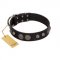 "Tricky Ricky" FDT Artisan Black Leather Collie Collar Adorned with Silver-Like Conchos