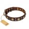 "Flower Melody" FDT Artisan Brown Leather Collie Collar with Mixed Studs