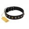 "Inky Prettification" FDT Artisan Black Leather Collie Collar with One Row of Studs