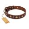 "Caprice of Fashion" FDT Artisan Brown Leather Collie Collar with Round Decorations