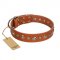 "Gorgeous Roundie" FDT Artisan Tan Leather Collie Collar with Chrome-plated Circles