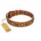 "Golden Epoch" FDT Artisan Tan Leather Collie Collar with Old Bronze-plated Medallions and Conchos