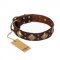 "Golden Square" FDT Artisan Brown Leather Collie Collar with Large Squares