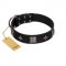 "Black Cavalier" Handmade FDT Artisan Black Leather Collie Collar with Silver-Like Stars and Large Plates