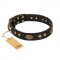 "Perfect Tracery" FDT Artisan Black Leather Collie Collar with Old Bronze Look Plates and Circles