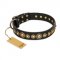 "Gold Mine" FDT Artisan Black Leather Collie Collar with Amazing Bronze-Plated Round Studs