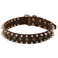 3 Rows Leather Spiked and Studded Collie Collar