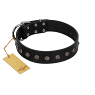 "Flower Rhapsody" FDT Artisan Premium Quaulity Black Leather Collie Collar