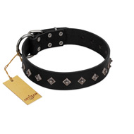"Immense Power" Handcrafted FDT Artisan Black Leather Collie Collar with Small Dotted Pyramids