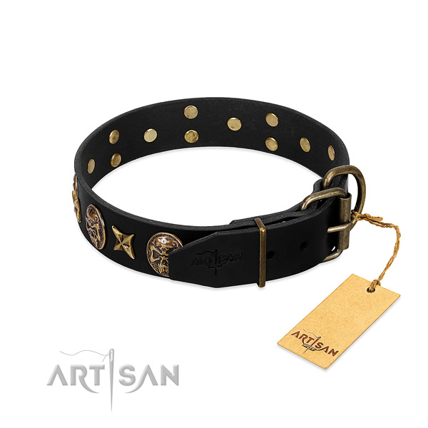 Corrosion proof traditional buckle on genuine leather dog collar for your pet