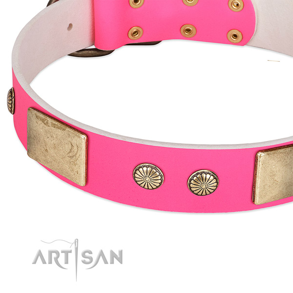 Strong hardware on natural leather dog collar for your doggie
