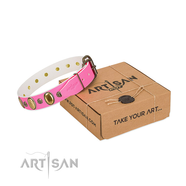 Reliable natural leather dog collar with durable buckle