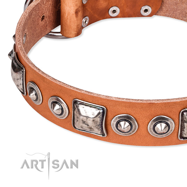 Durable natural genuine leather dog collar handcrafted for your stylish dog