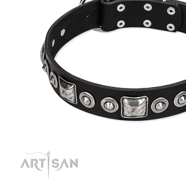 Full grain leather dog collar made of flexible material with decorations