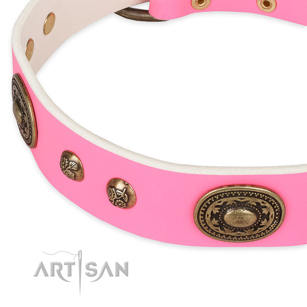 Trendy full grain natural leather collar for your lovely doggie