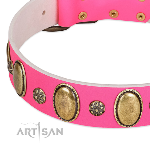 Gentle to touch full grain leather dog collar with reliable buckle