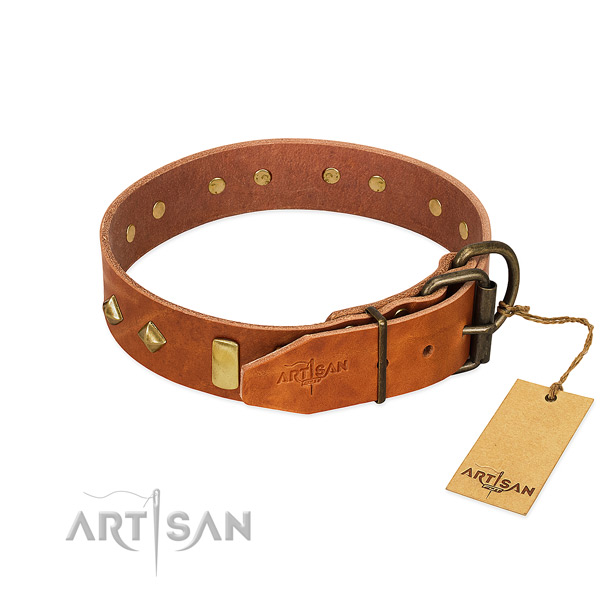 Soft full grain genuine leather dog collar with corrosion resistant D-ring