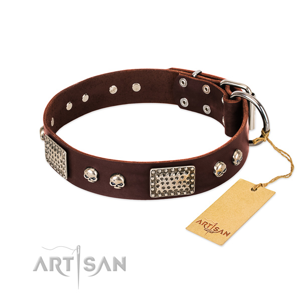 Adjustable full grain leather dog collar for basic training your dog